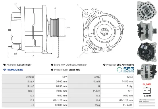 Generator 12 V AS-PL A01241(SEG) Bild Generator 12 V AS-PL A01241(SEG)