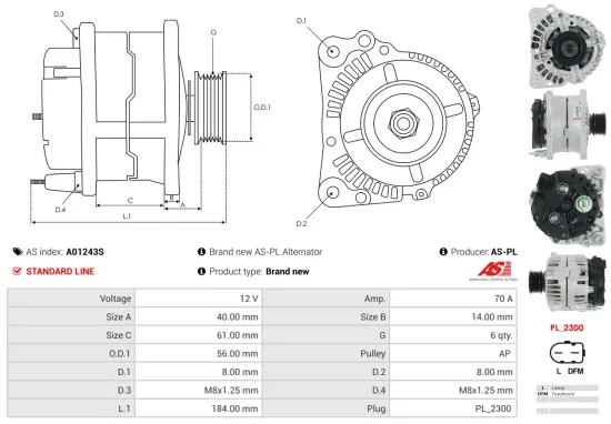 Generator 12 V AS-PL A01243S Bild Generator 12 V AS-PL A01243S