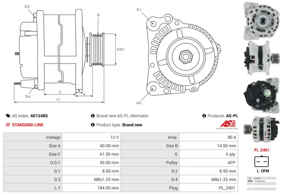 Generator 12 V AS-PL A01248S Bild Generator 12 V AS-PL A01248S