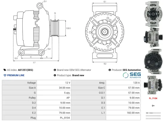 Generator 12 V AS-PL A01251(SEG) Bild Generator 12 V AS-PL A01251(SEG)