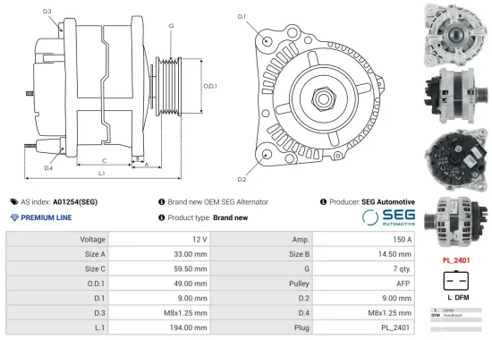 Generator 12 V AS-PL A01254(SEG) Bild Generator 12 V AS-PL A01254(SEG)