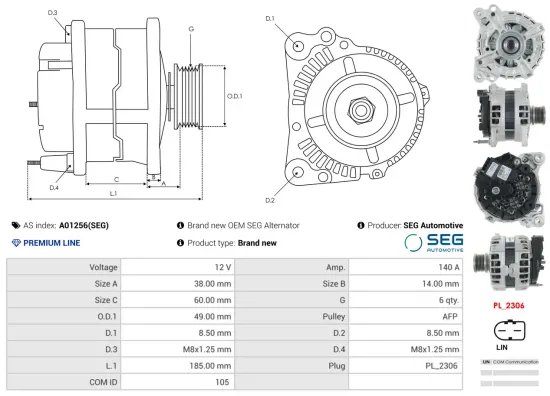 Generator 12 V AS-PL A01256(SEG) Bild Generator 12 V AS-PL A01256(SEG)