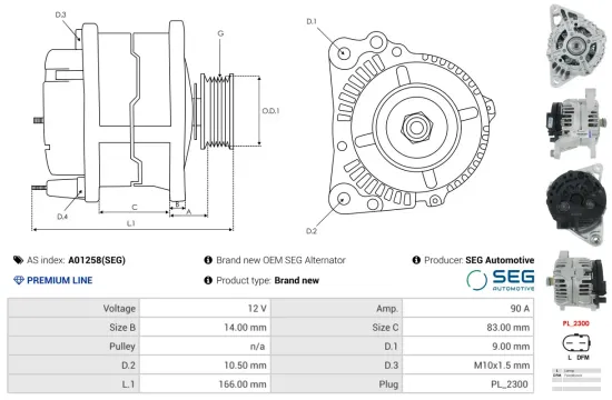 Generator 12 V AS-PL A01258(SEG) Bild Generator 12 V AS-PL A01258(SEG)