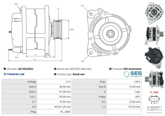 Generator 12 V AS-PL A01262(SEG) Bild Generator 12 V AS-PL A01262(SEG)