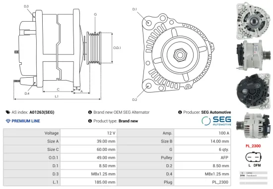 Generator 12 V AS-PL A01263(SEG) Bild Generator 12 V AS-PL A01263(SEG)