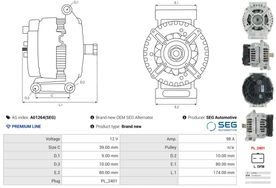 Generator 12 V AS-PL A01264(SEG) Bild Generator 12 V AS-PL A01264(SEG)