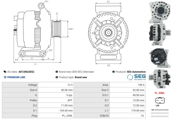 Generator 12 V AS-PL A01266(SEG) Bild Generator 12 V AS-PL A01266(SEG)