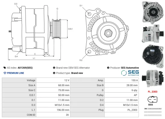 Generator 12 V AS-PL A01269(SEG) Bild Generator 12 V AS-PL A01269(SEG)