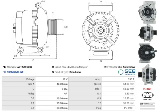 Generator 12 V AS-PL A01270(SEG) Bild Generator 12 V AS-PL A01270(SEG)