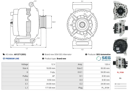 Generator 12 V AS-PL A01271(SEG) Bild Generator 12 V AS-PL A01271(SEG)