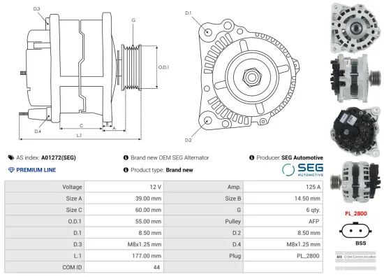 Generator 12 V AS-PL A01272(SEG) Bild Generator 12 V AS-PL A01272(SEG)