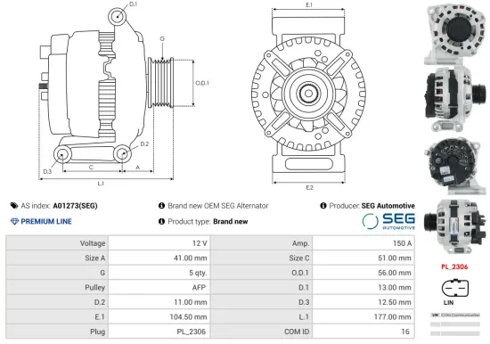 Generator 12 V AS-PL A01273(SEG) Bild Generator 12 V AS-PL A01273(SEG)