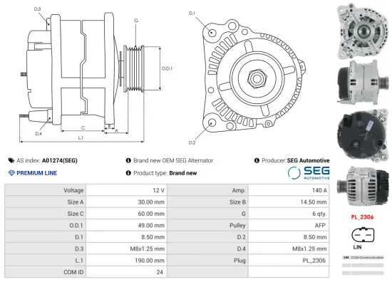 Generator 12 V AS-PL A01274(SEG) Bild Generator 12 V AS-PL A01274(SEG)