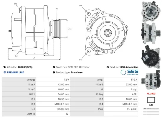 Generator 12 V AS-PL A01283(SEG) Bild Generator 12 V AS-PL A01283(SEG)