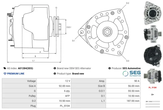 Generator 12 V AS-PL A01284(SEG) Bild Generator 12 V AS-PL A01284(SEG)