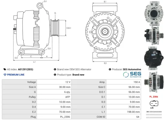 Generator 12 V AS-PL A01291(SEG) Bild Generator 12 V AS-PL A01291(SEG)