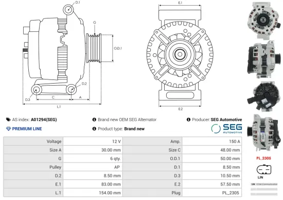 Generator 12 V AS-PL A01294(SEG) Bild Generator 12 V AS-PL A01294(SEG)