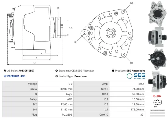 Generator 12 V AS-PL A01305(SEG) Bild Generator 12 V AS-PL A01305(SEG)