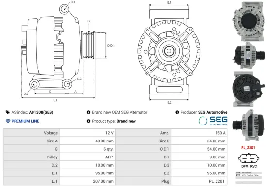 Generator 12 V AS-PL A01308(SEG) Bild Generator 12 V AS-PL A01308(SEG)