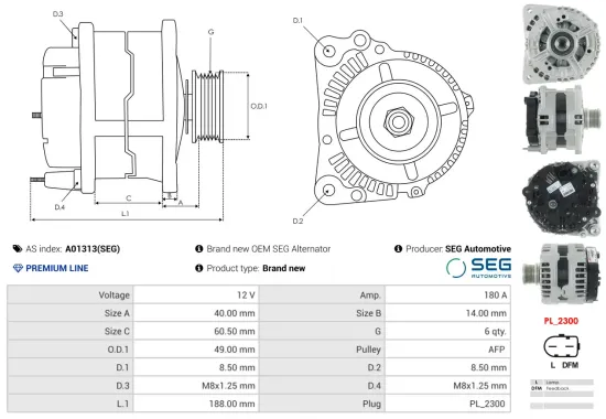 Generator 12 V AS-PL A01313(SEG) Bild Generator 12 V AS-PL A01313(SEG)