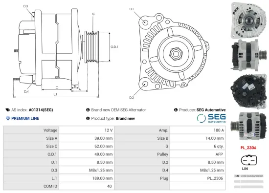 Generator 12 V AS-PL A01314(SEG) Bild Generator 12 V AS-PL A01314(SEG)