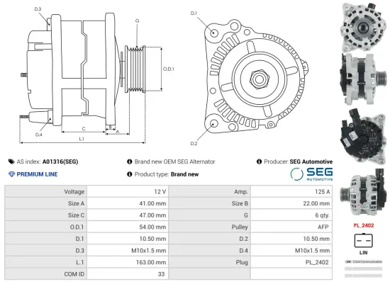 Generator 12 V AS-PL A01316(SEG) Bild Generator 12 V AS-PL A01316(SEG)