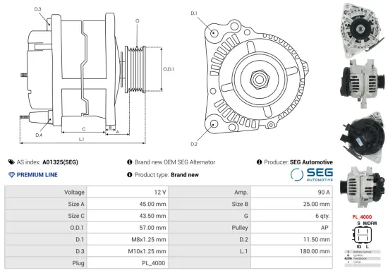 Generator 12 V AS-PL A01325(SEG) Bild Generator 12 V AS-PL A01325(SEG)
