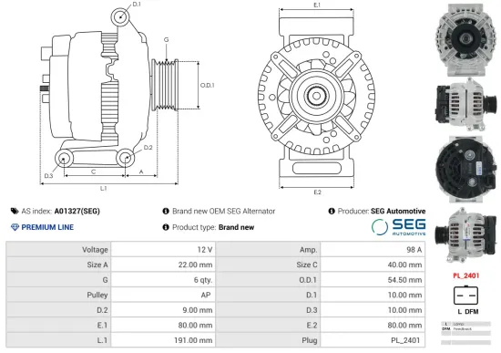 Generator 12 V AS-PL A01327(SEG) Bild Generator 12 V AS-PL A01327(SEG)