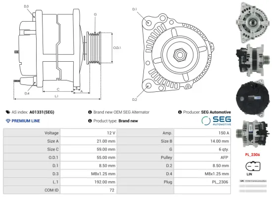 Generator 12 V AS-PL A01331(SEG) Bild Generator 12 V AS-PL A01331(SEG)