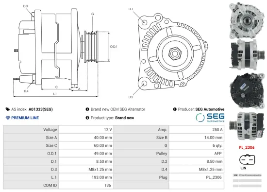Generator 12 V AS-PL A01333(SEG) Bild Generator 12 V AS-PL A01333(SEG)