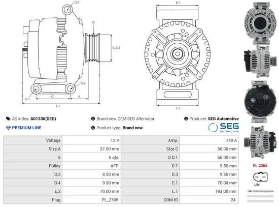 Generator 12 V AS-PL A01336(SEG) Bild Generator 12 V AS-PL A01336(SEG)