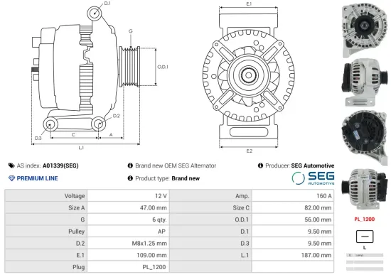 Generator 12 V AS-PL A01339(SEG) Bild Generator 12 V AS-PL A01339(SEG)