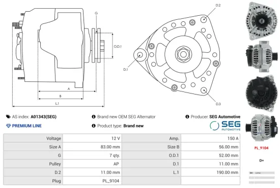 Generator 12 V AS-PL A01343(SEG) Bild Generator 12 V AS-PL A01343(SEG)