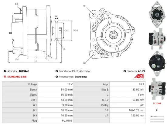 Generator 12 V AS-PL A01344S Bild Generator 12 V AS-PL A01344S
