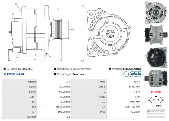 Generator 12 V AS-PL A01346(SEG) Bild Generator 12 V AS-PL A01346(SEG)