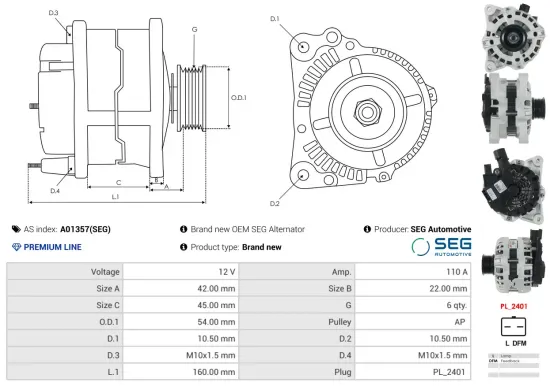 Generator 12 V AS-PL A01357(SEG) Bild Generator 12 V AS-PL A01357(SEG)