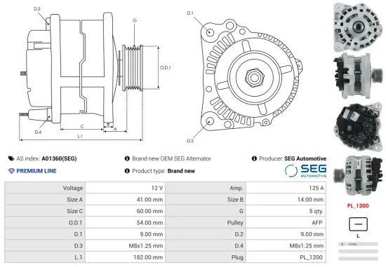 Generator 12 V AS-PL A01360(SEG) Bild Generator 12 V AS-PL A01360(SEG)