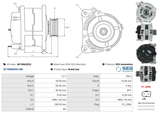 Generator 12 V AS-PL A01366(SEG) Bild Generator 12 V AS-PL A01366(SEG)