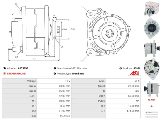 Generator 12 V AS-PL A01389S Bild Generator 12 V AS-PL A01389S