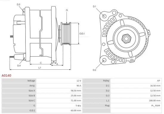 Generator 12 V AS-PL A0140 Bild Generator 12 V AS-PL A0140