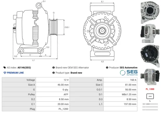Generator 12 V AS-PL A0146(SEG) Bild Generator 12 V AS-PL A0146(SEG)