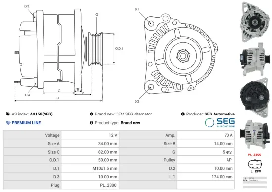 Generator 12 V AS-PL A0158(SEG) Bild Generator 12 V AS-PL A0158(SEG)