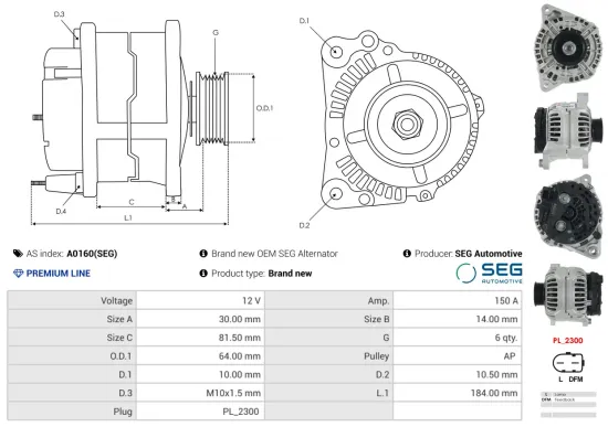 Generator 12 V AS-PL A0160(SEG) Bild Generator 12 V AS-PL A0160(SEG)