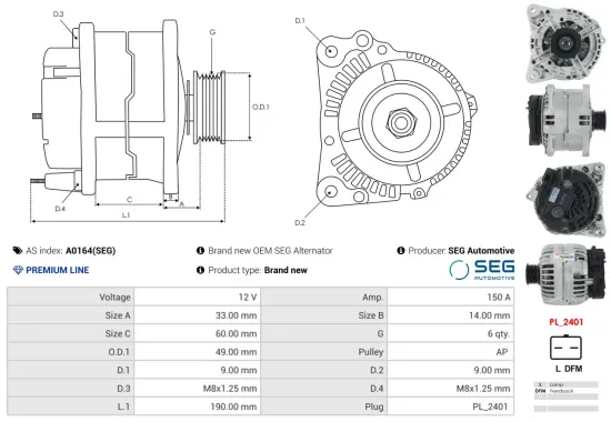 Generator 12 V AS-PL A0164(SEG) Bild Generator 12 V AS-PL A0164(SEG)