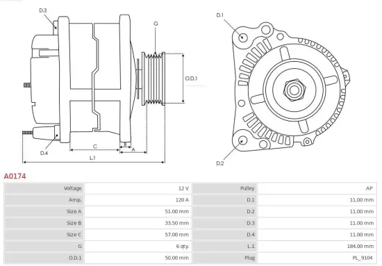 Generator 12 V AS-PL A0174 Bild Generator 12 V AS-PL A0174