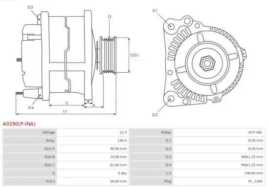 Generator 12 V AS-PL A0190(P-INA) Bild Generator 12 V AS-PL A0190(P-INA)