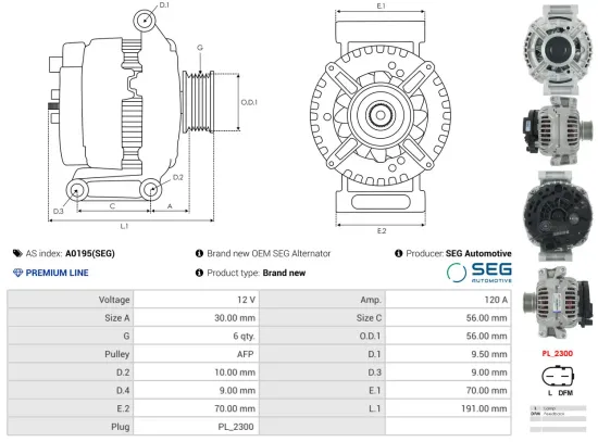 Generator 12 V AS-PL A0195(SEG) Bild Generator 12 V AS-PL A0195(SEG)