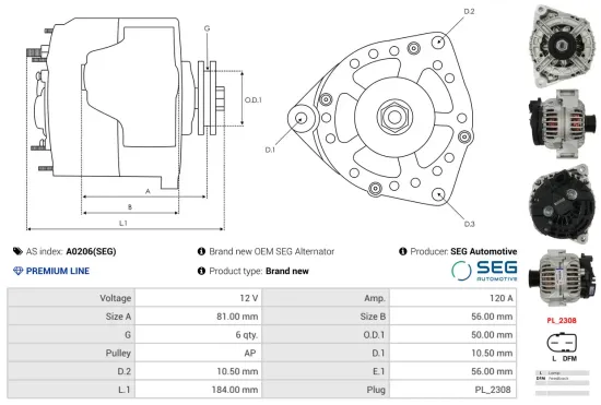 Generator 12 V AS-PL A0206(SEG) Bild Generator 12 V AS-PL A0206(SEG)