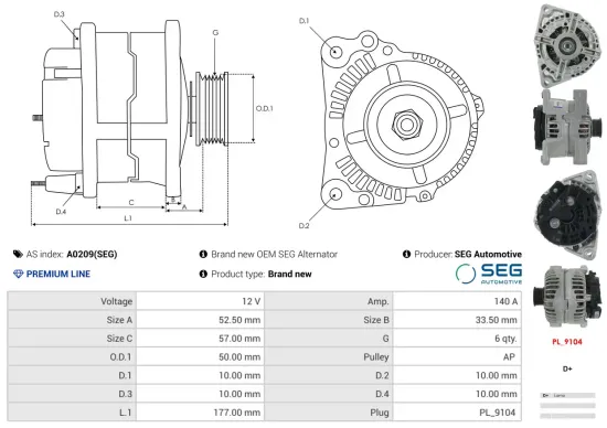 Generator 12 V AS-PL A0209(SEG) Bild Generator 12 V AS-PL A0209(SEG)