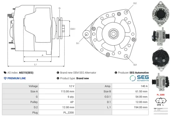 Generator 12 V AS-PL A0215(SEG) Bild Generator 12 V AS-PL A0215(SEG)